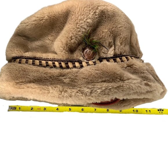 Vintage Stetson Tan Faux Fur Tyrolean Fedora Russian Winter Hat banded feather - Picture 10 of 12